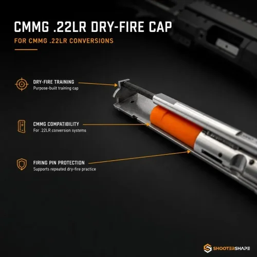 Orange dry-fire cap fitted to a CMMG .22LR conversion kit.
